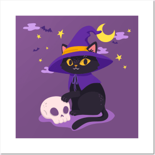 Halloween Witch Kitty Posters and Art